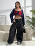 'Liora' Contrast Patches Long Sleeve Cropped Knit Sweater - Celes Fashion
